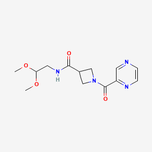 molecular formula C13H18N4O4 B2517713 N-(2,2-二甲氧基乙基)-1-(吡嗪-2-羰基)氮杂环丁烷-3-甲酰胺 CAS No. 1396865-67-0