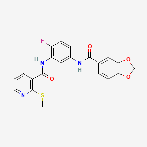 molecular formula C21H16FN3O4S B2517758 N-[5-(2H-1,3-benzodioxole-5-amido)-2-fluorophenyl]-2-(methylsulfanyl)pyridine-3-carboxamide CAS No. 1211185-98-6