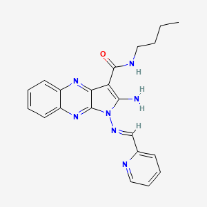 molecular formula C21H21N7O B2517762 (E)-2-氨基-N-丁基-1-((吡啶-2-基亚甲基)氨基)-1H-吡咯并[2,3-b]喹喔啉-3-甲酰胺 CAS No. 839700-45-7