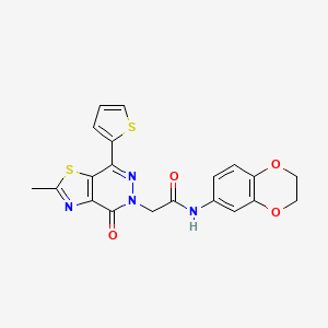 molecular formula C20H16N4O4S2 B2517789 N-(2,3-dihydrobenzo[b][1,4]dioxin-6-yl)-2-(2-methyl-4-oxo-7-(thiophen-2-yl)thiazolo[4,5-d]pyridazin-5(4H)-yl)acetamide CAS No. 941927-74-8