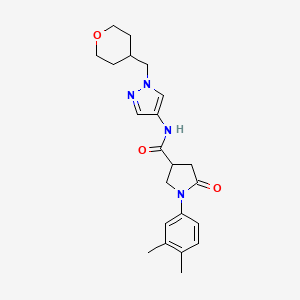 molecular formula C22H28N4O3 B2517793 1-(3,4-dimethylphenyl)-5-oxo-N-(1-((tetrahydro-2H-pyran-4-yl)methyl)-1H-pyrazol-4-yl)pyrrolidine-3-carboxamide CAS No. 1706287-27-5