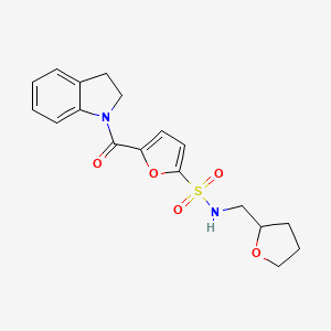 molecular formula C18H20N2O5S B2517798 5-(indoline-1-carbonyl)-N-((tetrahydrofuran-2-yl)methyl)furan-2-sulfonamide CAS No. 1172410-27-3