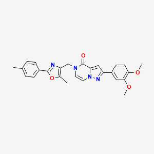 molecular formula C26H24N4O4 B2517802 2-(3,4-dimethoxyphenyl)-5-((5-methyl-2-(p-tolyl)oxazol-4-yl)methyl)pyrazolo[1,5-a]pyrazin-4(5H)-one CAS No. 1358637-50-9