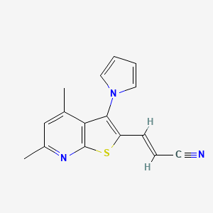 molecular formula C16H13N3S B2517810 3-(4,6-Dimethyl-3-(1H-pyrrol-1-yl)thieno[2,3-b]pyridin-2-yl)acrylonitrile CAS No. 325140-61-2