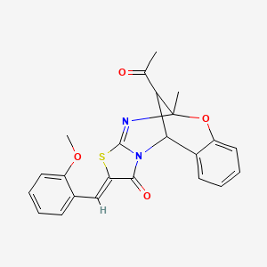 molecular formula C23H20N2O4S B2517825 (Z)-13-acetyl-2-(2-methoxybenzylidene)-5-methyl-5,11-dihydro-5,11-methanobenzo[g]thiazolo[2,3-d][1,3,5]oxadiazocin-1(2H)-one CAS No. 1192741-70-0