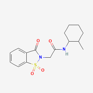molecular formula C16H20N2O4S B2517843 2-(1,1-dioxido-3-oxobenzo[d]isothiazol-2(3H)-yl)-N-(2-methylcyclohexyl)acetamide CAS No. 874591-35-2