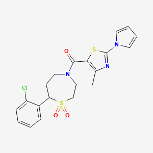 molecular formula C20H20ClN3O3S2 B2517846 （7-(2-氯苯基)-1,1-二氧化-1,4-噻氮杂戊环-4-基）（4-甲基-2-(1H-吡咯-1-基）噻唑-5-基）甲酮 CAS No. 2034458-81-4