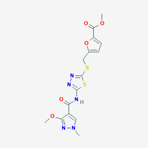 molecular formula C15H15N5O5S2 B2517849 methyl 5-(((5-(3-methoxy-1-methyl-1H-pyrazole-4-carboxamido)-1,3,4-thiadiazol-2-yl)thio)methyl)furan-2-carboxylate CAS No. 1171886-89-7