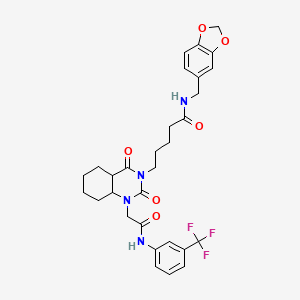 N-[(2H-1,3-benzodioxol-5-yl)methyl]-5-[2,4-dioxo-1-({[3-(trifluoromethyl)phenyl]carbamoyl}methyl)-1,2,3,4-tetrahydroquinazolin-3-yl]pentanamide