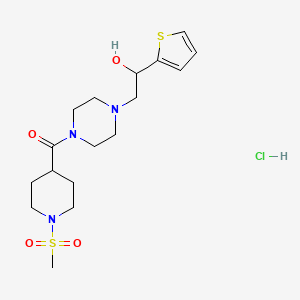 molecular formula C17H28ClN3O4S2 B2517858 (4-(2-Hydroxy-2-(thiophen-2-yl)ethyl)piperazin-1-yl)(1-(methylsulfonyl)piperidin-4-yl)methanone hydrochloride CAS No. 1351610-64-4