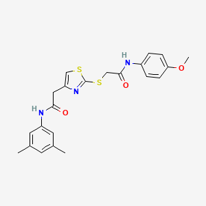 molecular formula C22H23N3O3S2 B2517860 N-(3,5-dimethylphenyl)-2-(2-((2-((4-methoxyphenyl)amino)-2-oxoethyl)thio)thiazol-4-yl)acetamide CAS No. 942000-68-2