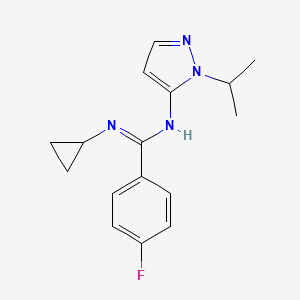 molecular formula C16H19FN4 B2517861 N-cyclopropyl-4-fluoro-N'-[1-(propan-2-yl)-1H-pyrazol-5-yl]benzene-1-carboximidamide CAS No. 1006482-06-9