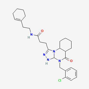 molecular formula C27H28ClN5O2 B2517878 3-{4-[(2-chlorophenyl)methyl]-5-oxo-4H,5H-[1,2,4]triazolo[4,3-a]quinazolin-1-yl}-N-[2-(cyclohex-1-en-1-yl)ethyl]propanamide CAS No. 2320858-33-9