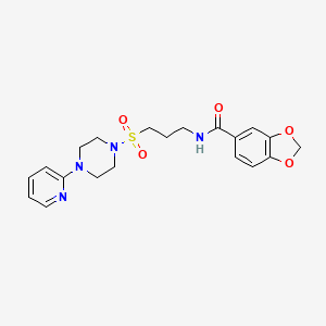 molecular formula C20H24N4O5S B2517882 N-(3-((4-(吡啶-2-基)哌嗪-1-基)磺酰基)丙基)苯并[d][1,3]二氧杂环-5-甲酰胺 CAS No. 1021220-51-8