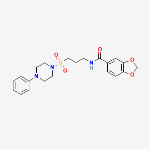 molecular formula C21H25N3O5S B2517890 N-(3-((4-phenylpiperazin-1-yl)sulfonyl)propyl)benzo[d][1,3]dioxole-5-carboxamide CAS No. 1021116-87-9