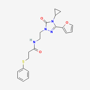 molecular formula C20H22N4O3S B2517904 N-{2-[4-cyclopropyl-3-(furan-2-yl)-5-oxo-4,5-dihydro-1H-1,2,4-triazol-1-yl]ethyl}-3-(phenylsulfanyl)propanamide CAS No. 1797957-42-6