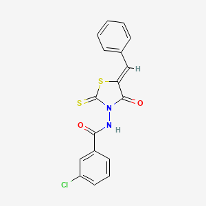 molecular formula C17H11ClN2O2S2 B2517911 (Z)-N-(5-benzylidene-4-oxo-2-thioxothiazolidin-3-yl)-3-chlorobenzamide CAS No. 300817-81-6