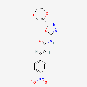 molecular formula C15H12N4O6 B2517917 (E)-N-(5-(5,6-dihydro-1,4-dioxin-2-yl)-1,3,4-oxadiazol-2-yl)-3-(4-nitrophenyl)acrylamide CAS No. 851094-90-1