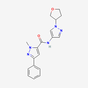 molecular formula C18H19N5O2 B2517925 1-methyl-3-phenyl-N-(1-(tetrahydrofuran-3-yl)-1H-pyrazol-4-yl)-1H-pyrazole-5-carboxamide CAS No. 1797720-27-4