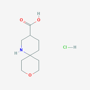 molecular formula C10H18ClNO3 B2517940 9-Oxa-1-azaspiro[5.5]undecane-3-carboxylic acid;hydrochloride CAS No. 2416230-18-5