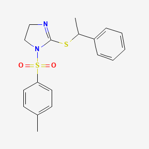 molecular formula C18H20N2O2S2 B2517954 2-((1-phenylethyl)thio)-1-tosyl-4,5-dihydro-1H-imidazole CAS No. 868216-95-9