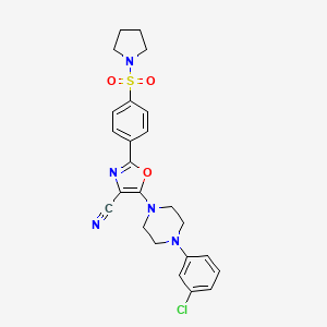molecular formula C24H24ClN5O3S B2517955 5-(4-(3-Chlorophenyl)piperazin-1-yl)-2-(4-(pyrrolidin-1-ylsulfonyl)phenyl)oxazole-4-carbonitrile CAS No. 940998-31-2