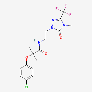 molecular formula C16H18ClF3N4O3 B2517971 2-(4-chlorophenoxy)-2-methyl-N-(2-(4-methyl-5-oxo-3-(trifluoromethyl)-4,5-dihydro-1H-1,2,4-triazol-1-yl)ethyl)propanamide CAS No. 1421475-08-2