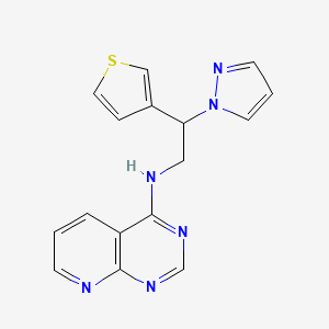 B2517985 N-(2-Pyrazol-1-yl-2-thiophen-3-ylethyl)pyrido[2,3-d]pyrimidin-4-amine CAS No. 2379993-77-6