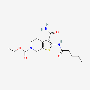 molecular formula C16H23N3O4S B2518002 ethyl 3-carbamoyl-2-pentanamido-4,5-dihydrothieno[2,3-c]pyridine-6(7H)-carboxylate CAS No. 864925-89-3