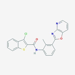 molecular formula C22H14ClN3O2S B251801 3-chloro-N-[2-methyl-3-([1,3]oxazolo[4,5-b]pyridin-2-yl)phenyl]-1-benzothiophene-2-carboxamide 