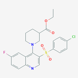 molecular formula C23H22ClFN2O4S B2518013 1-(3-((4-氯苯基)磺酰基)-6-氟喹啉-4-基)哌啶-3-羧酸乙酯 CAS No. 866871-47-8