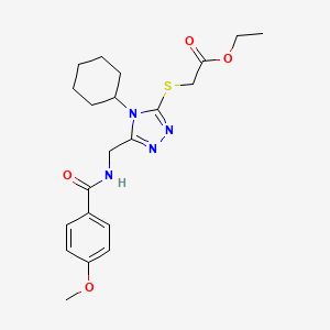 molecular formula C21H28N4O4S B2518014 Ethyl 2-[[4-cyclohexyl-5-[[(4-methoxybenzoyl)amino]methyl]-1,2,4-triazol-3-yl]sulfanyl]acetate CAS No. 476448-36-9