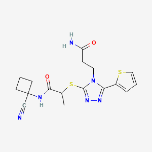 molecular formula C17H20N6O2S2 B2518034 2-[[4-(3-Amino-3-oxopropyl)-5-thiophen-2-yl-1,2,4-triazol-3-yl]sulfanyl]-N-(1-cyanocyclobutyl)propanamide CAS No. 2361689-81-6