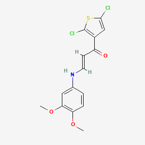 molecular formula C15H13Cl2NO3S B2518035 (E)-1-(2,5-dichloro-3-thienyl)-3-(3,4-dimethoxyanilino)-2-propen-1-one CAS No. 338402-48-5