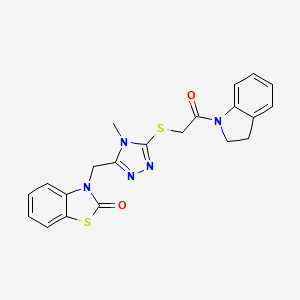 molecular formula C21H19N5O2S2 B2518153 3-((5-((2-(indolin-1-yl)-2-oxoethyl)thio)-4-methyl-4H-1,2,4-triazol-3-yl)methyl)benzo[d]thiazol-2(3H)-one CAS No. 847400-16-2