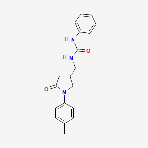 molecular formula C19H21N3O2 B2518160 1-((5-Oxo-1-(p-tolyl)pyrrolidin-3-yl)methyl)-3-phenylurea CAS No. 954697-69-9
