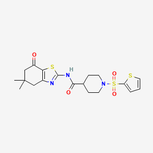 molecular formula C19H23N3O4S3 B2518163 N-(5,5-dimethyl-7-oxo-4,5,6,7-tetrahydrobenzo[d]thiazol-2-yl)-1-(thiophen-2-ylsulfonyl)piperidine-4-carboxamide CAS No. 900000-96-6