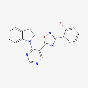 molecular formula C20H14FN5O B2518165 3-(2-Fluorophenyl)-5-(4-(indolin-1-yl)pyrimidin-5-yl)-1,2,4-oxadiazole CAS No. 2034571-56-5
