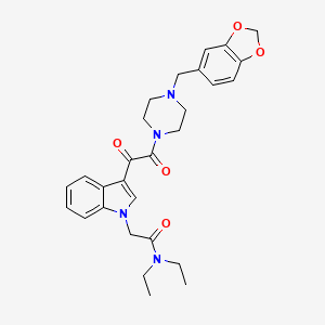 molecular formula C28H32N4O5 B2518172 2-(3-(2-(4-(benzo[d][1,3]dioxol-5-ylmethyl)piperazin-1-yl)-2-oxoacetyl)-1H-indol-1-yl)-N,N-diethylacetamide CAS No. 920437-97-4
