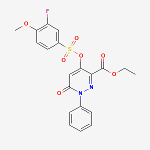 molecular formula C20H17FN2O7S B2518173 4-(((3-氟-4-甲氧基苯基)磺酰)氧基)-6-氧代-1-苯基-1,6-二氢哒嗪-3-羧酸乙酯 CAS No. 900008-60-8