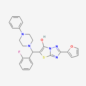 molecular formula C25H22FN5O2S B2518178 5-((2-Fluorophenyl)(4-phenylpiperazin-1-yl)methyl)-2-(furan-2-yl)thiazolo[3,2-b][1,2,4]triazol-6-ol CAS No. 887221-73-0