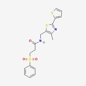 N-((4-methyl-2-(thiophen-2-yl)thiazol-5-yl)methyl)-3-(phenylsulfonyl)propanamide