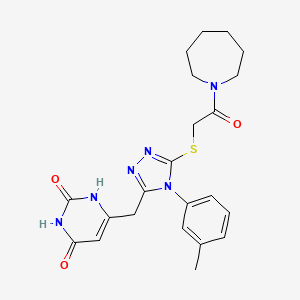 molecular formula C22H26N6O3S B2518203 6-[[5-[2-(azepan-1-yl)-2-oxoethyl]sulfanyl-4-(3-methylphenyl)-1,2,4-triazol-3-yl]methyl]-1H-pyrimidine-2,4-dione CAS No. 852047-39-3