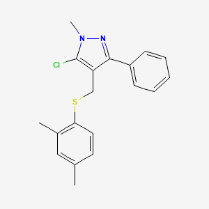 molecular formula C19H19ClN2S B2518206 5-chloro-4-{[(2,4-dimethylphenyl)sulfanyl]methyl}-1-methyl-3-phenyl-1H-pyrazole CAS No. 318234-14-9