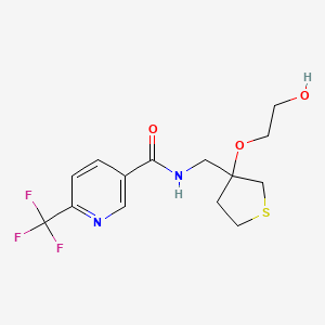 molecular formula C14H17F3N2O3S B2518235 N-((3-(2-hydroxyethoxy)tetrahydrothiophen-3-yl)methyl)-6-(trifluoromethyl)nicotinamide CAS No. 2310208-12-7