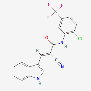 molecular formula C19H11ClF3N3O B2518244 (E)-N-[2-chloro-5-(trifluoromethyl)phenyl]-2-cyano-3-(1H-indol-3-yl)prop-2-enamide CAS No. 465510-58-1