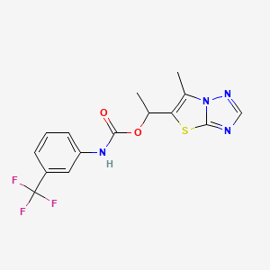 molecular formula C15H13F3N4O2S B2518255 1-(6-methyl[1,3]thiazolo[3,2-b][1,2,4]triazol-5-yl)ethyl N-[3-(trifluoromethyl)phenyl]carbamate CAS No. 477859-61-3