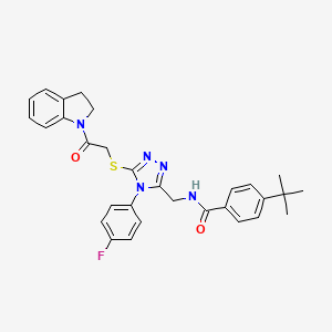 molecular formula C30H30FN5O2S B2518276 4-叔丁基-N-[[5-[2-(2,3-二氢吲哚-1-基)-2-氧代乙基]硫代-4-(4-氟苯基)-1,2,4-三唑-3-基]甲基]苯甲酰胺 CAS No. 393870-75-2