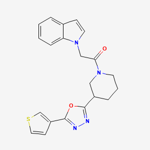 molecular formula C21H20N4O2S B2518284 2-(1H-indol-1-yl)-1-(3-(5-(thiophen-3-yl)-1,3,4-oxadiazol-2-yl)piperidin-1-yl)ethanone CAS No. 1797579-03-3
