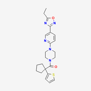 molecular formula C23H27N5O2S B2518305 (4-(5-(5-Ethyl-1,2,4-oxadiazol-3-yl)pyridin-2-yl)piperazin-1-yl)(1-(thiophen-2-yl)cyclopentyl)methanone CAS No. 1234955-20-4